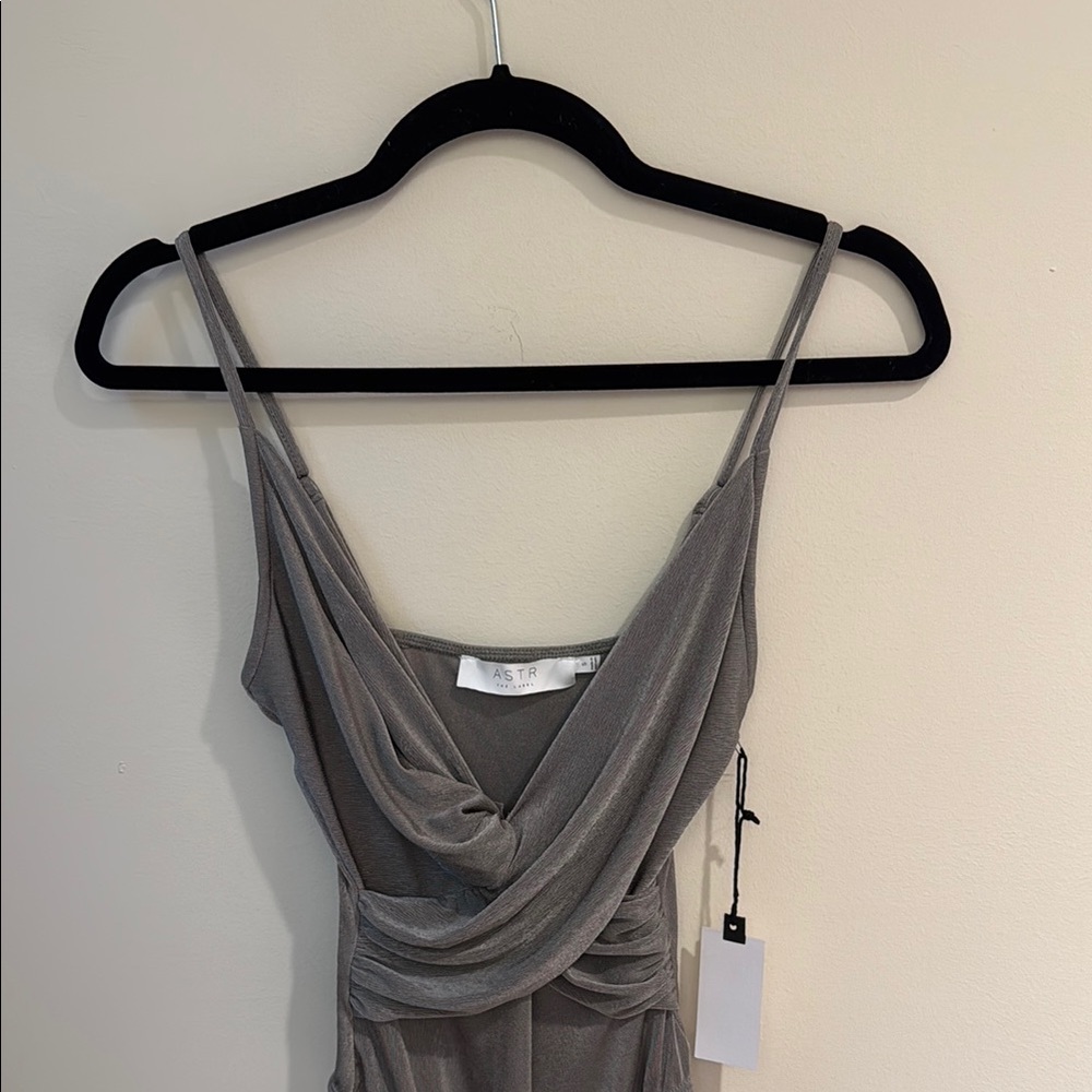 Astr Metallic Gray Draped Bodysuit